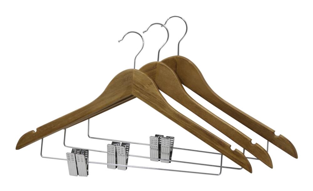 17” Wood Flat Suit Hanger With Locking Bar | Natural